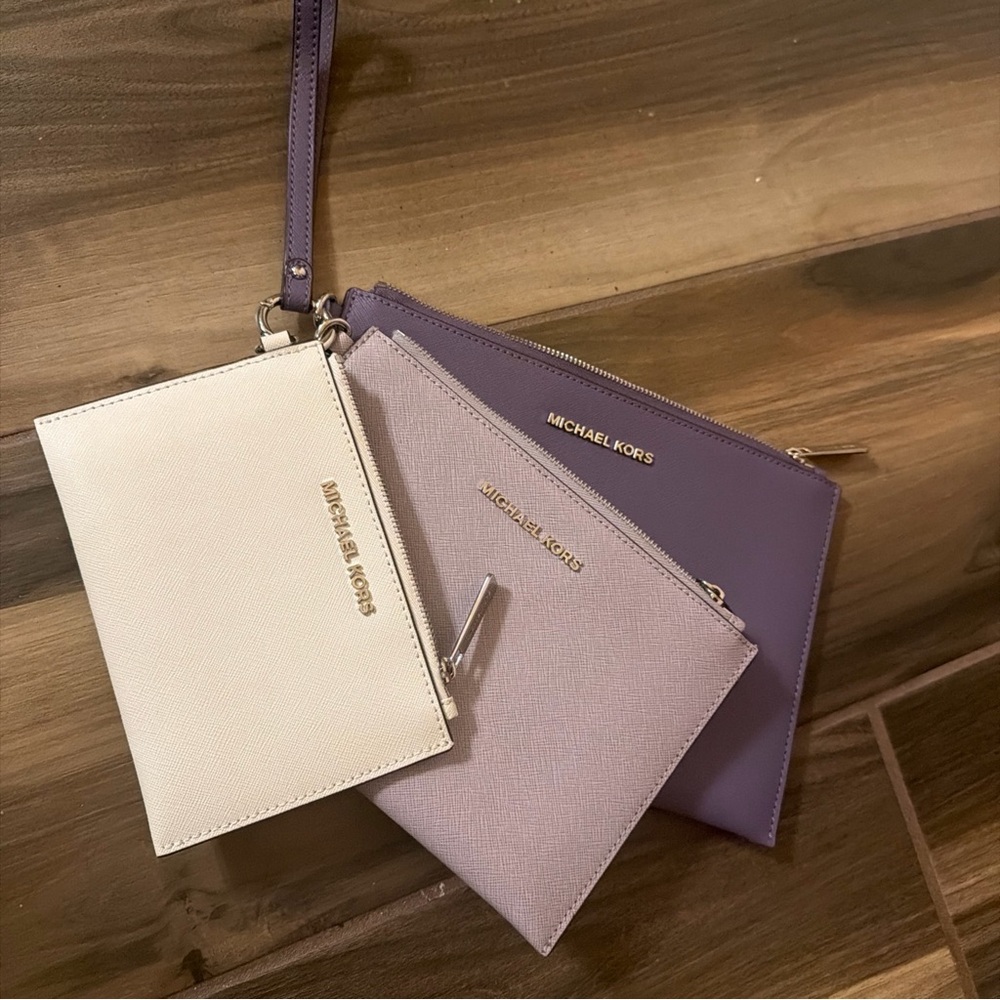Michael Kors Leather Jet Set Travel Purple Amethyst Wristlet Trio
